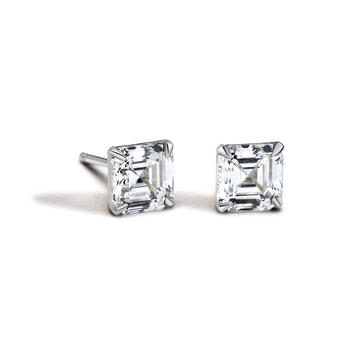 14K White Gold Platinum Asscher Studs