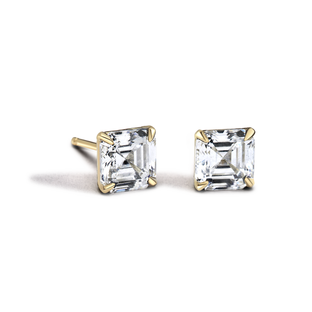 14K Yellow Gold Asscher Studs