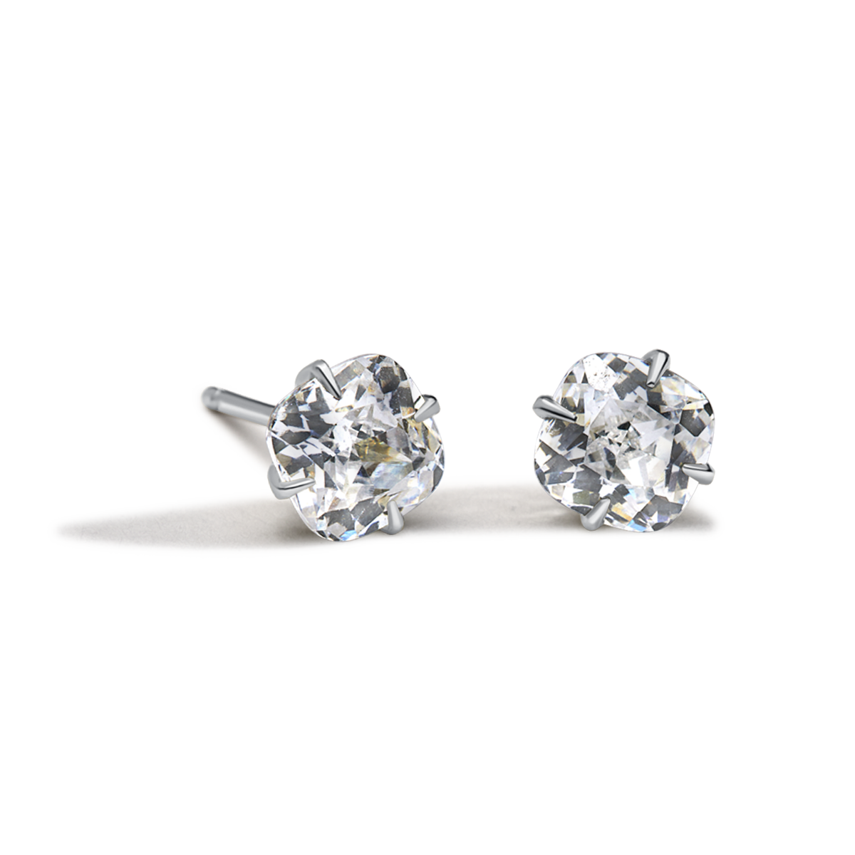 14K White Gold Platinum Cushion Studs