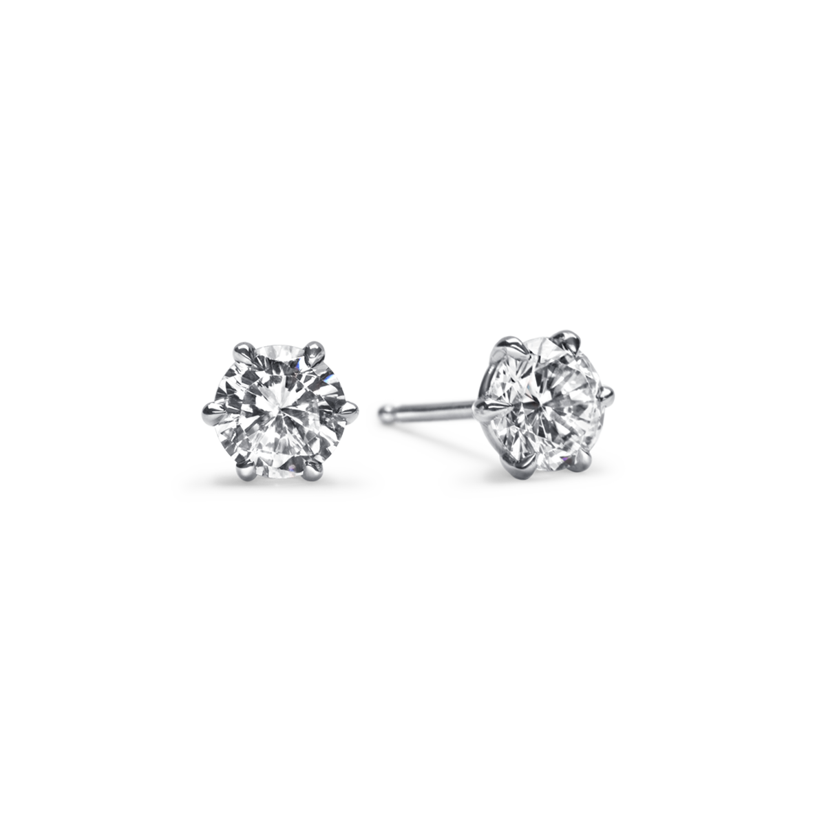 14K White Gold Platinum Round 6 Prong Stud