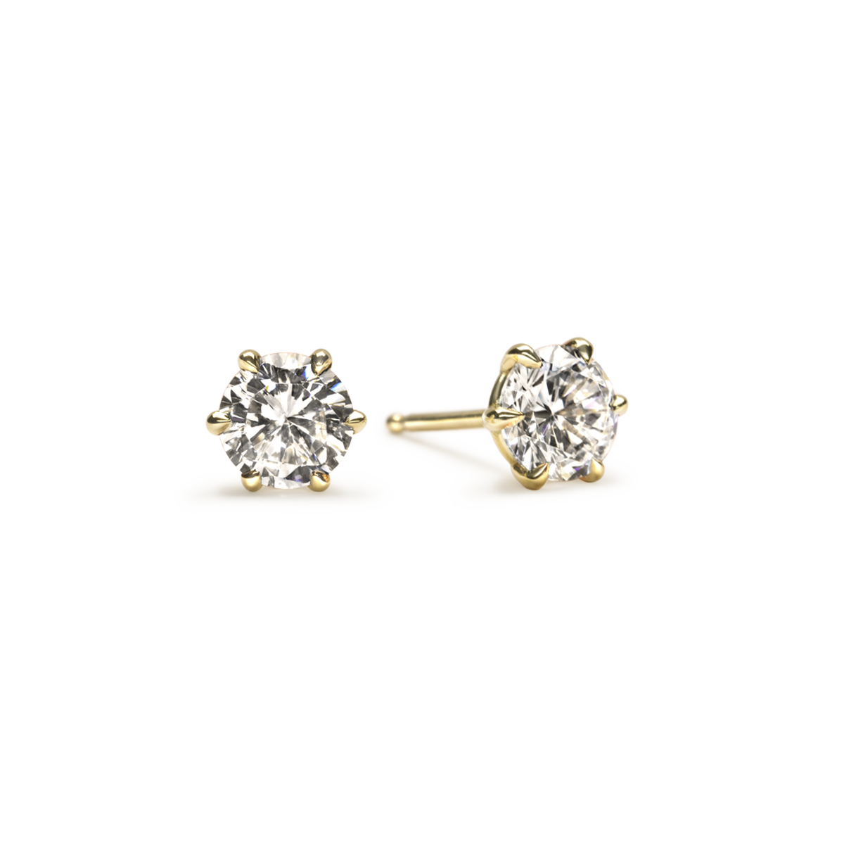 14K Yellow Gold Round 6 Prong Stud