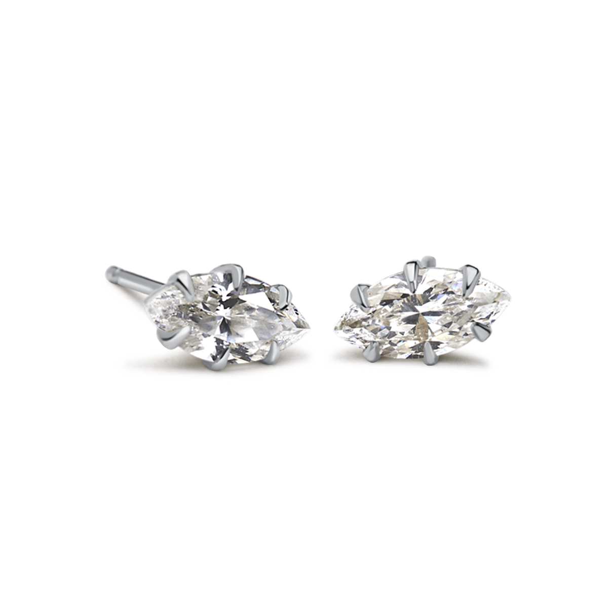 14K White Gold Platinum Marquise Studs