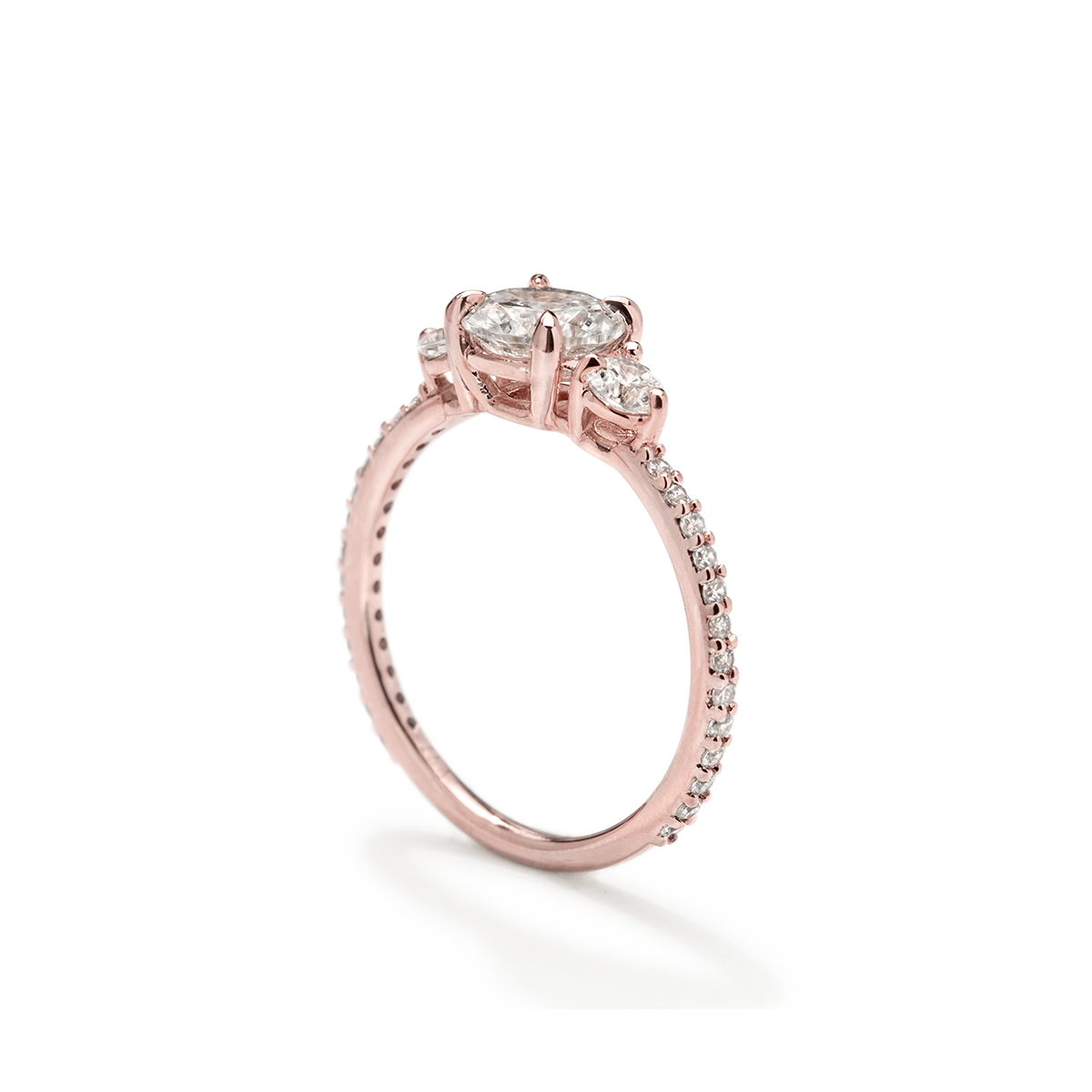 18K Rose Gold 3 Stone Diamond Pave Engagement Ring