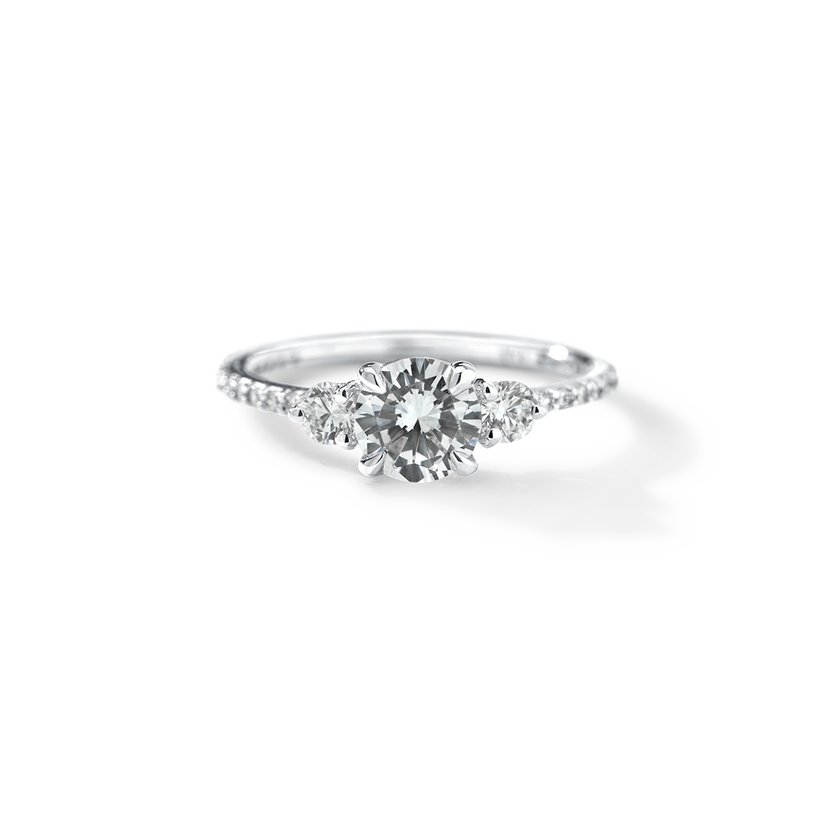 18K White Gold Platinum 3 Stone Diamond Pave Engagement Ring