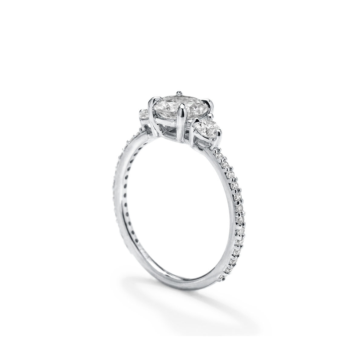 18K White Gold Platinum 3 Stone Diamond Pave Engagement Ring